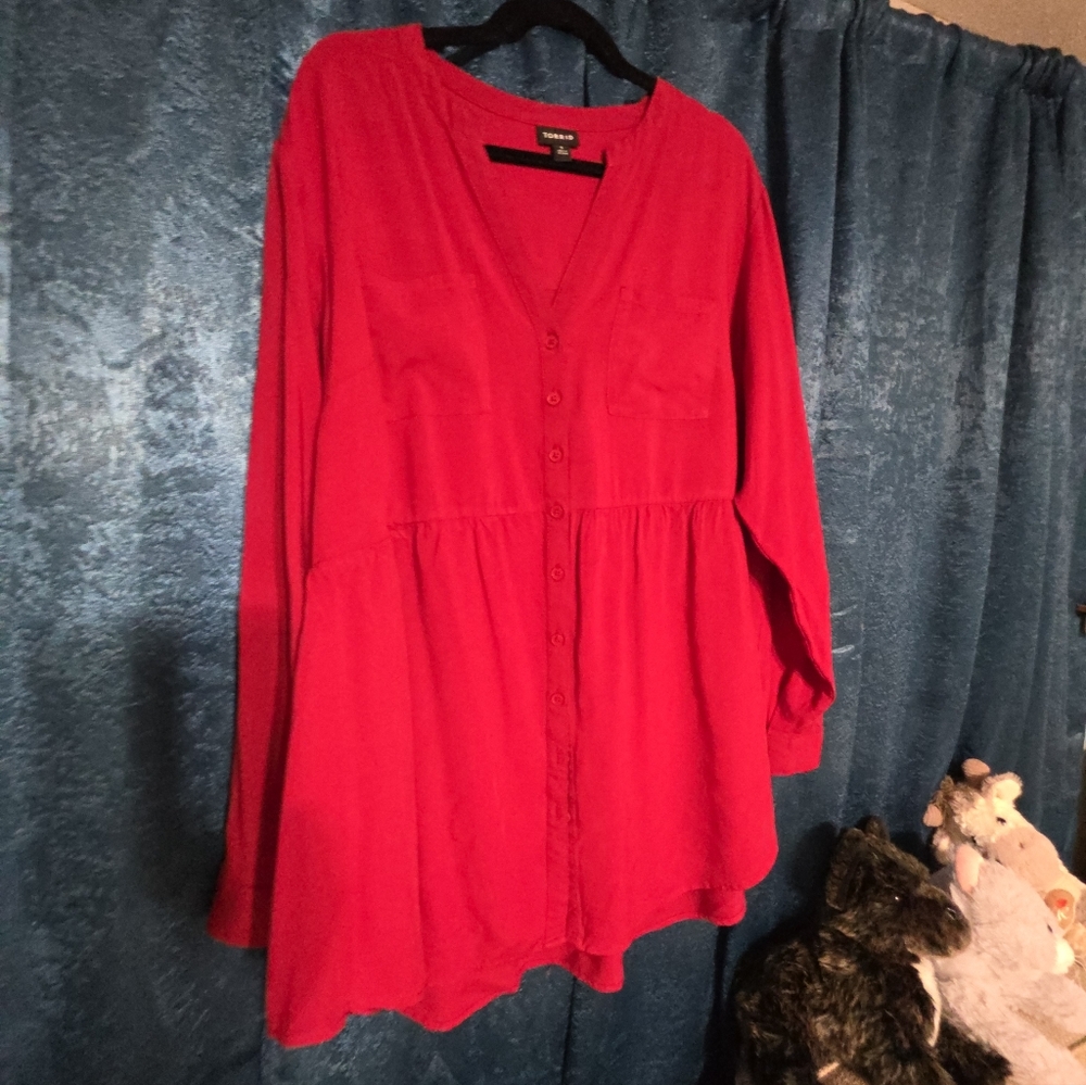 Red Button-Down High-low Tunic